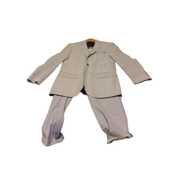 Mens navy blue LINEA UOMO blazer 2 pieces sport suit coat wool two 34W 30L - Picture 2 of 16